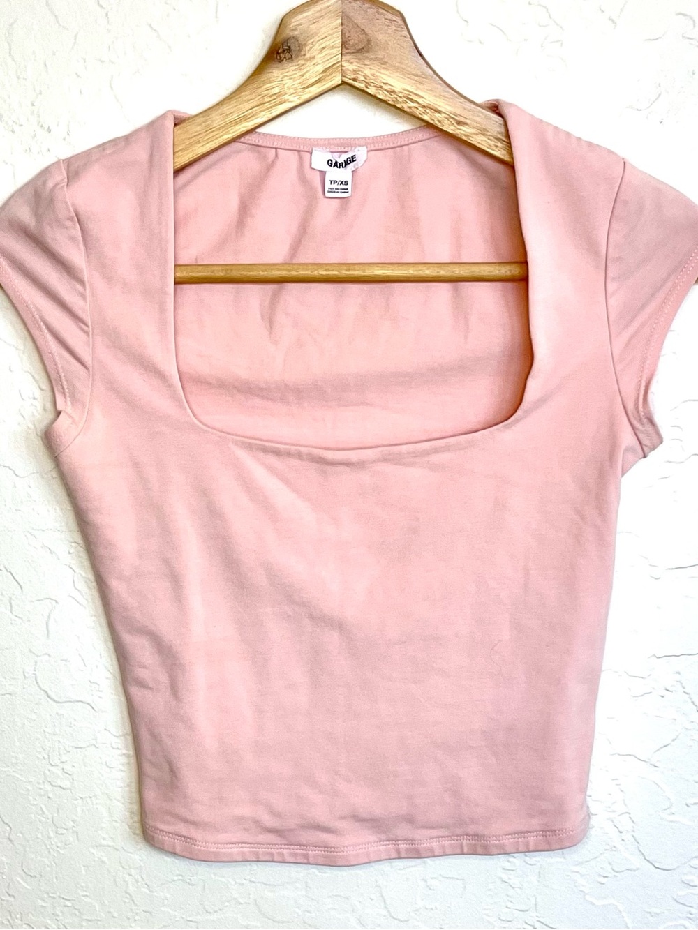 Garage Portia Square Neckline T-Shirt Light Pink Women’s Size XS Stretch Cotton